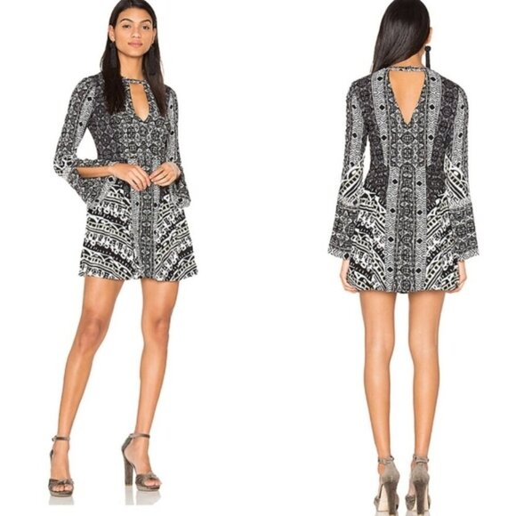 Free People Tegan Border Printed Mini Dress Size 12 - Picture 1 of 16